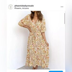 Petal & Pup Floral Midi Dress - Cream and Orange